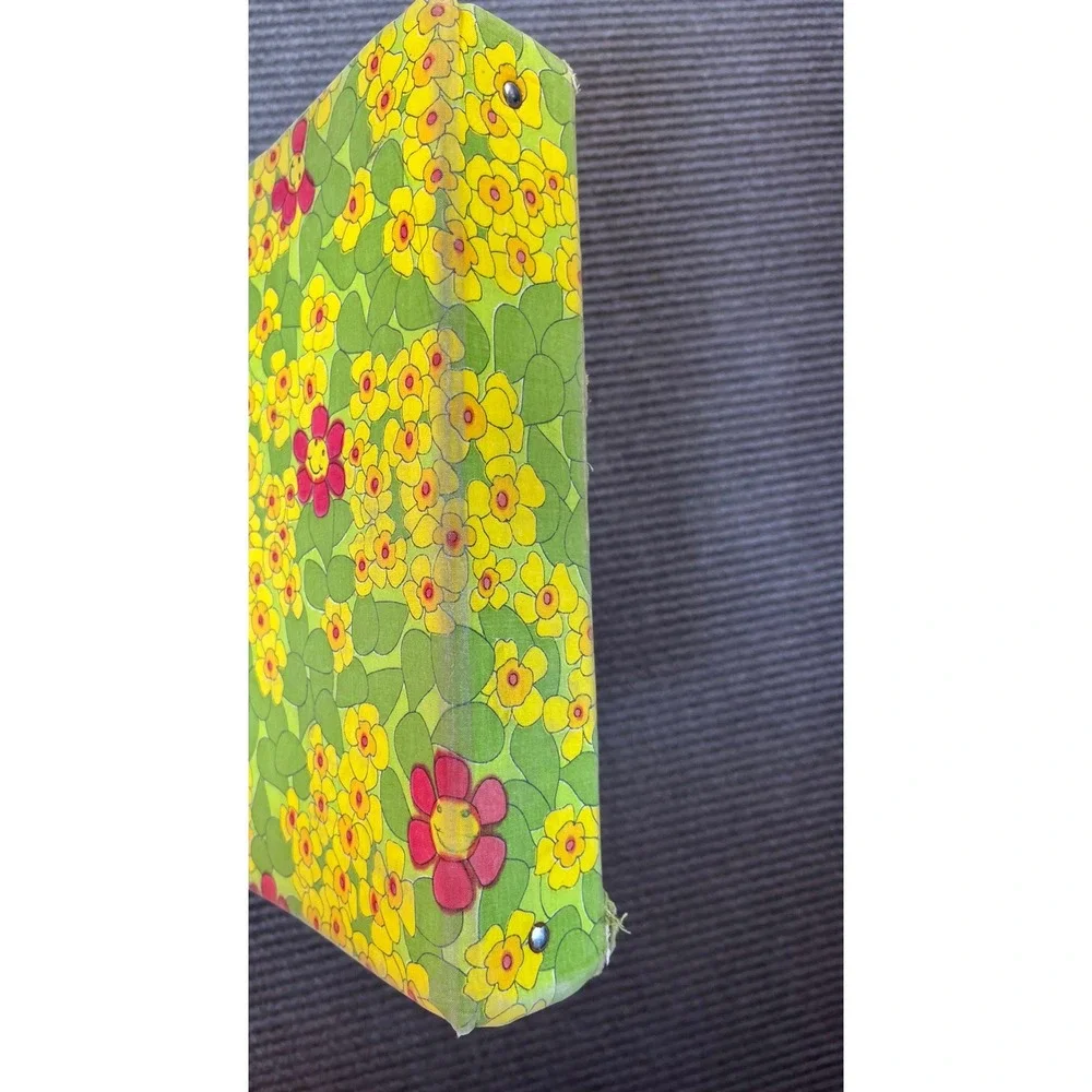 Vintage 70s Groovy Psychedelic Floral 3 Ring Binder Green Pink Yellow